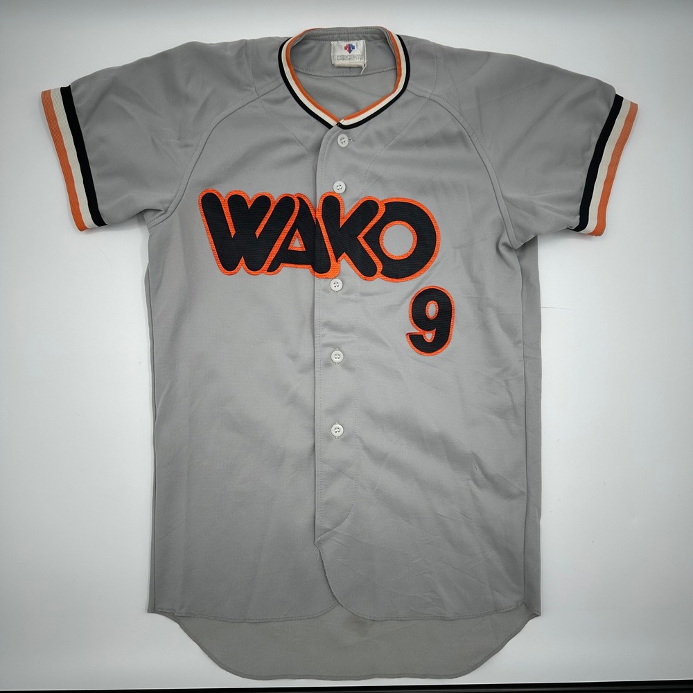 Vintage Descente Wako 9 Baseball Jersey Grey Orange Black Mens L D-300T Japan - Picture 2 of 15